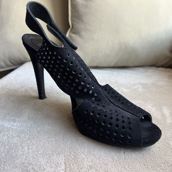 Pedro Garcia Black Suede Perforated Slingback Heeled Sandals Women EU 41 US 9.5 - Picture 3 of 16